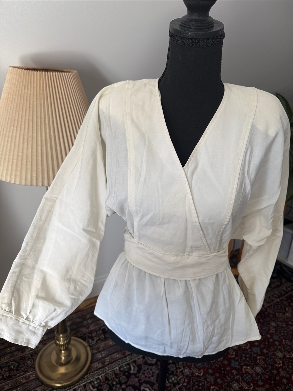 ba&sh Lady Wrap Blouse Ecru Cream Long Sleeve Size Small - Picture 3 of 13
